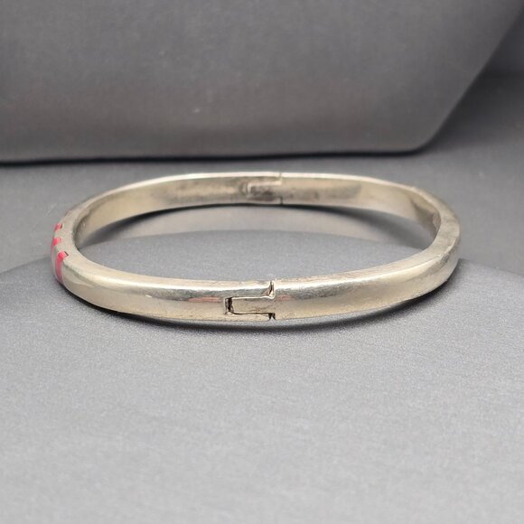 Taxco Sterling Silver Red Coral Inlay Bracelet Hinged Bangle 7" Modernist VTG - Picture 7 of 12